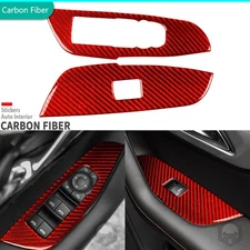 Red Carbon Fiber Front Window Lift Switch Panel Trim For Chevrolet Blazer 19-25