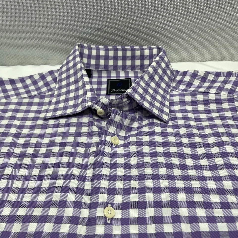 David Donahue Mens Purple White Gingham 32/33 Long Sleeve Shirt 17.5 Neck - Image 2 of 4