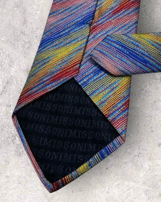 MISSONI Silk Tie ITALY Blue Gold Purple Geometric W:3.7" EUC - Image 4 of 4