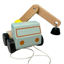 Ikea Mula Wooden Pull Along Toy Crane Truck with Magnetic Shape Sorter