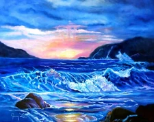 HAWAII ARTIST One of a Kind "Tropical Beach Sunset" 24"x30"" Original Oil 