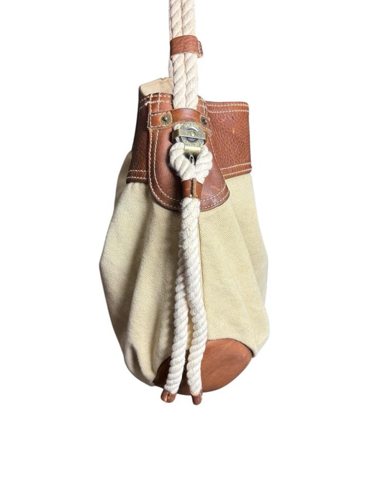 Bolso de Hombro GAP Jeans de Lona Bolso de Barco Cuerda Yute Cuero Marrón De Colección Años 90 Y2K Foto 2 de 4