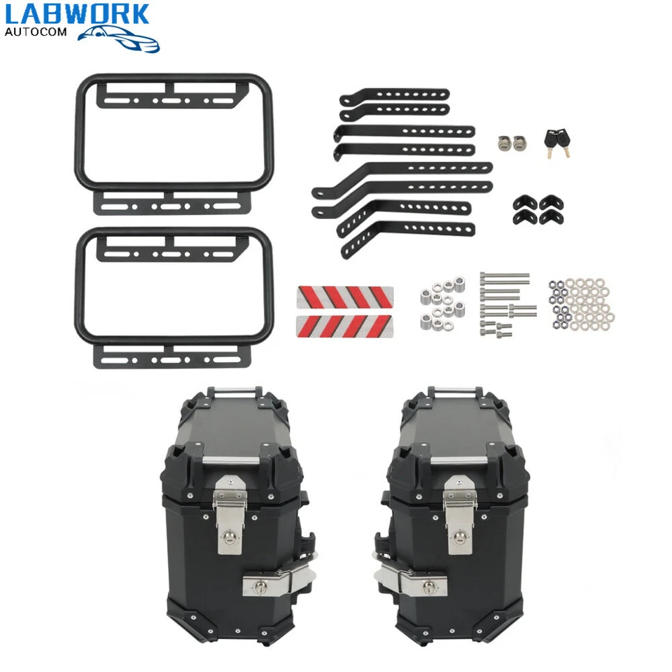 Motorcycle 36L Side Case Hard Saddlebag + 45L Top Case Tail Box Luggage Aluminum Foto 2 de 4