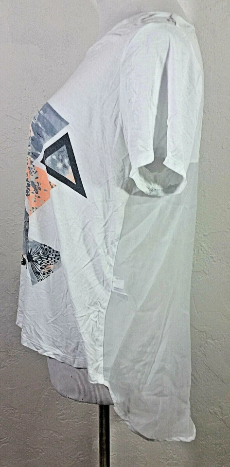 Xhilaration Juniors XL 上衣花卉几何多色高低切透明衬衫 — 第 4/4 张图片