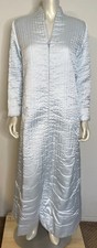 Vintage Light Blue Quilted Long Satin Robe S M Caftan Lounge Wear LS Zip Front