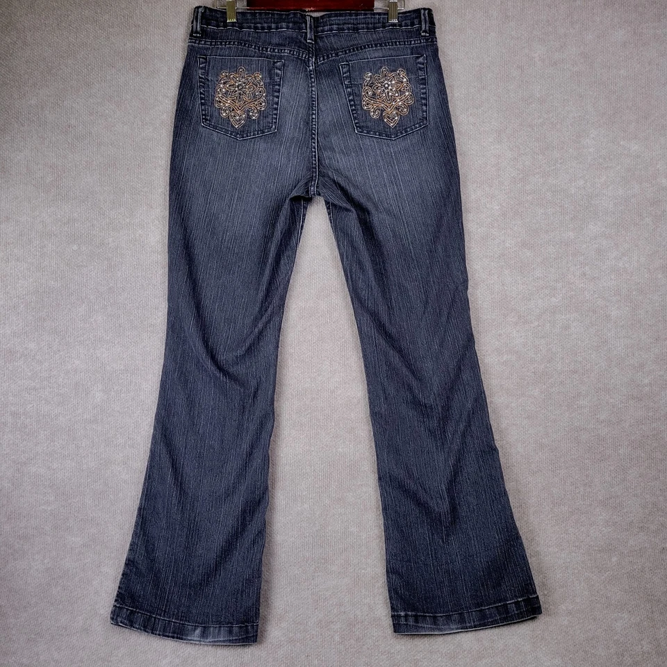 KIKIT Jeans Women's 10 Straight Black Charcoal Wash Embroidered Pockets Casual - Image 2 of 4