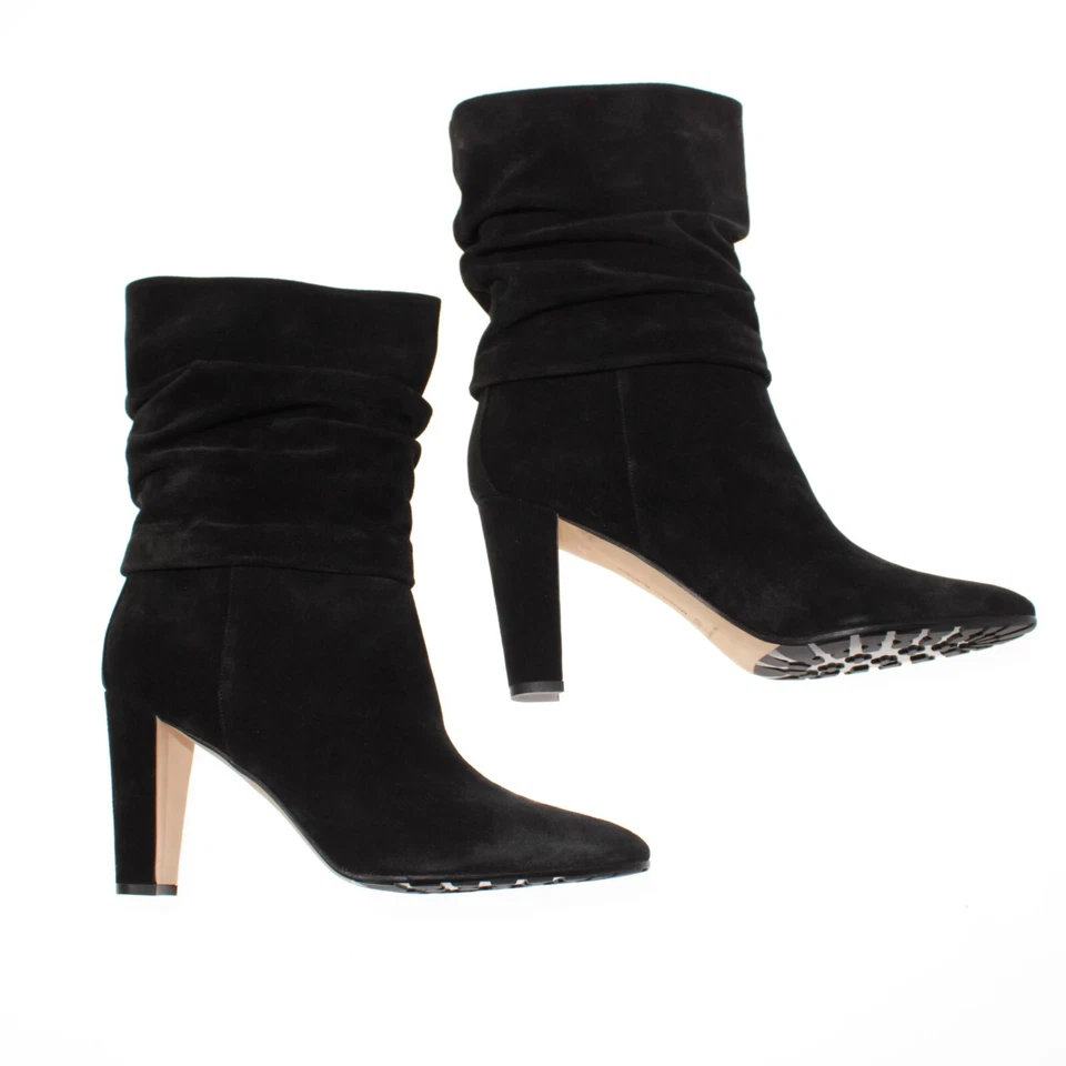 Manolo Blahnik NWD Botas Shushan Tacón Medio Pantorrilla Talla 40.5 EE. UU. 10.5 Gamuza Negra Foto 3 de 4