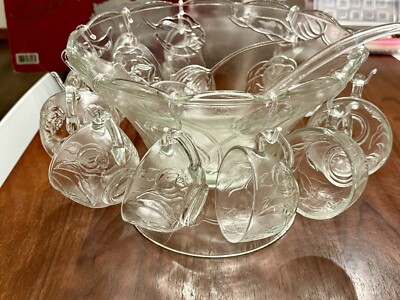 Bali Glass Punch Bowl With Convertible Stand 10 cups 10 hooks Ladle
