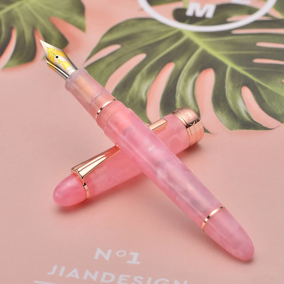 Kaigelu 356 Pink Resin Fountain Pen Iridum EF/F/M Nib Golden Clip Office Ink Pen - Image 4 of 4