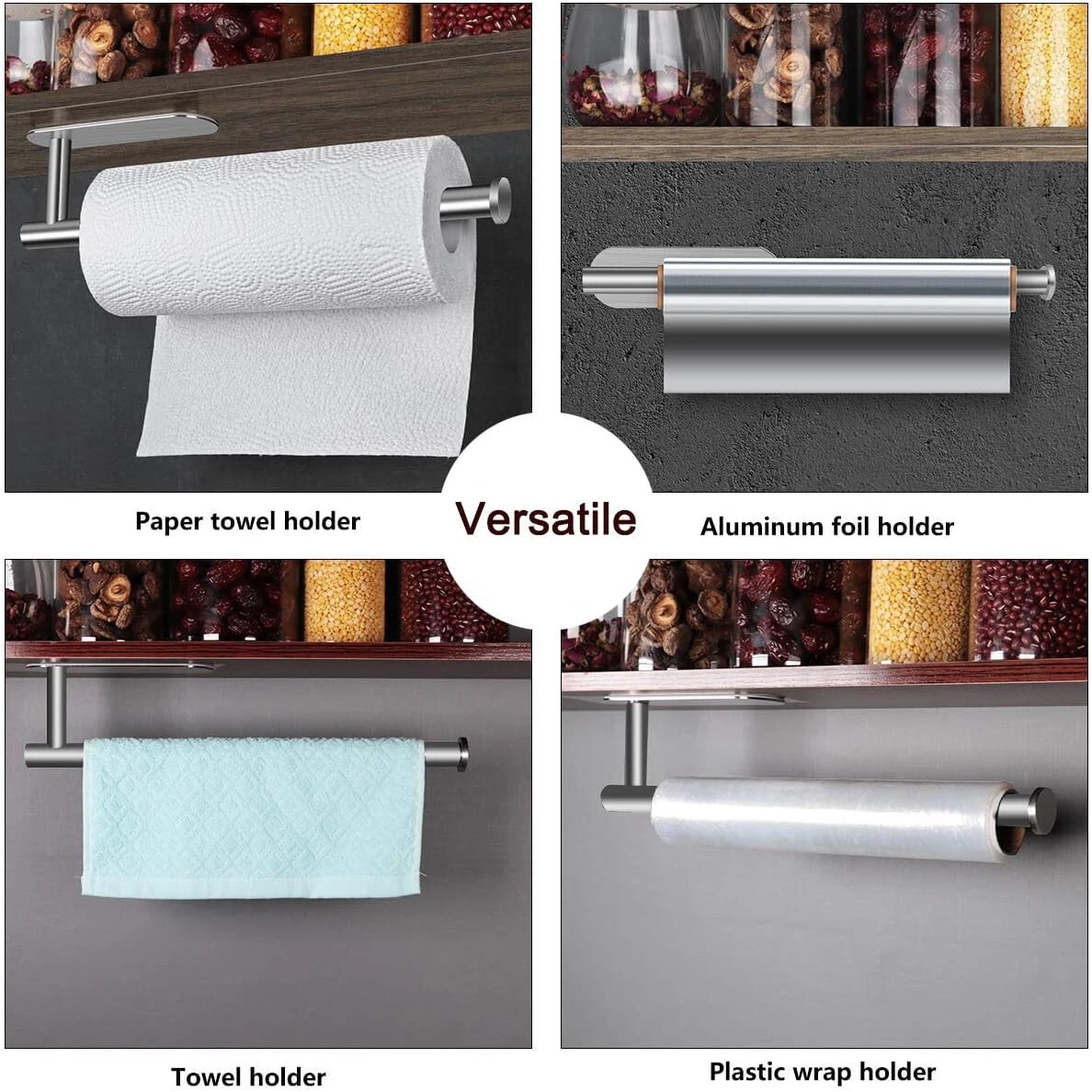 ThreeMay Paper Towel Holder Under Cabinet Mount Paper Towels Rolls for  Kitchen