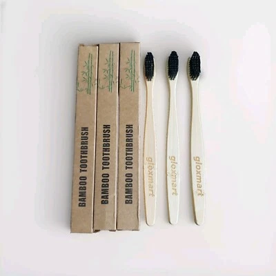 GLOXMART 3-Pack) Eco Friendly Bamboo Toothbrush Natural Biodegradable Wood Bristles Adult