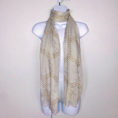 2 Chic Womens Scarf Big Over Sized Gray Gold Studded Shawl Wrap Lightweight New