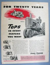 Original 1945 John Deere Model H Tractor Ad TOPS IN EVERY FEATURE YOU WANT