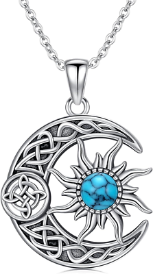 Sun and Moon Witch Necklace 925 Sterling Silver Wiccan Pagan