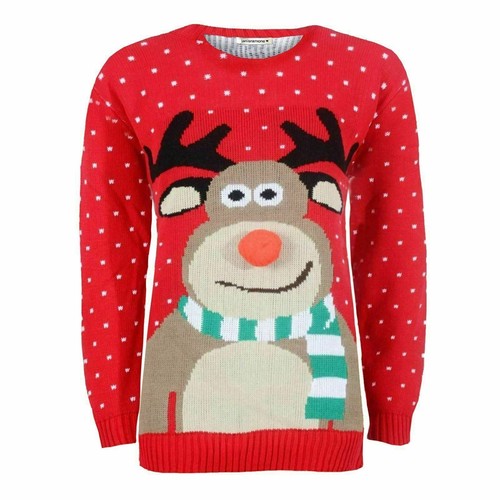 Girls Boys Christmas Xmas Bambi Rudolph Penguin Sweaters Jumper Pullover 3-14 Yr - Picture 14 of 27