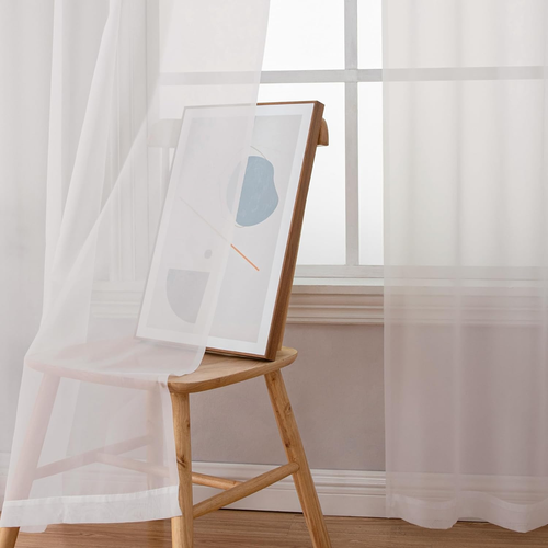 Ivory Sheer Curtains 96 Inch Length 2 Panels Set, Elegant Light Filtering Voile - Picture 7 of 12