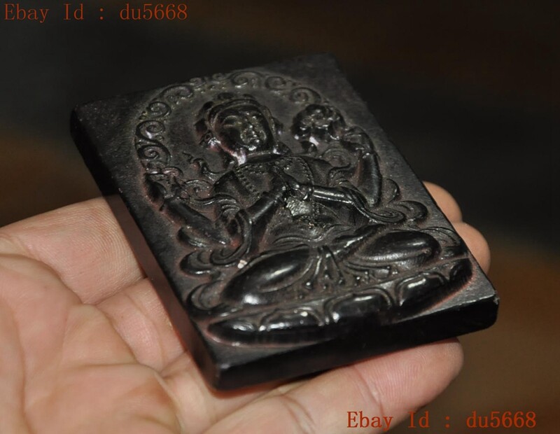 Tibet Meteorite iron stone 4 Arms Chenrezig Buddha statue Jade bi Yupei