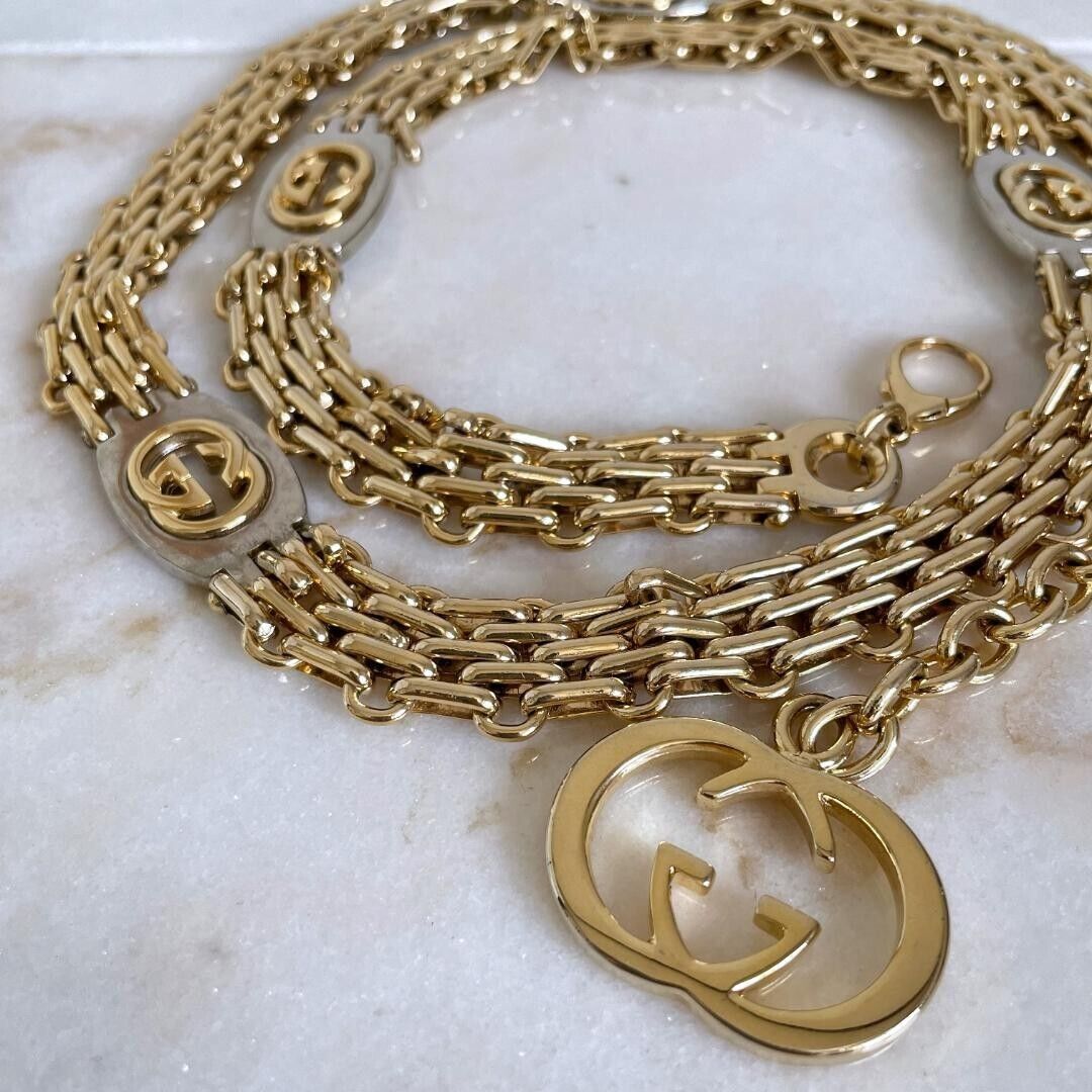 GUCCI Interlocking G Chain Belt Silver & Gold Plated Size GUCCI Interlocking G Chain Belt Silver & Gold Plated Size