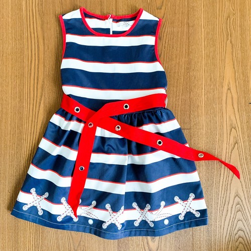 Abito Bambina 4 Anni Vestito A Righe Blu Rosso E Bianco Con Cintura In Vita  | eBay