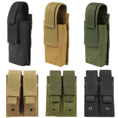 Tactical Molle 9mm .40 .45 Cal Single/Double Pistol Magazine Pouch Mag ...