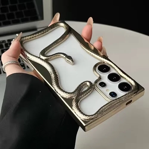 For Samsung S25 S24 S23 S22 Ultra A16 A56 Plating 3D Hollow Out Snake Case Cover