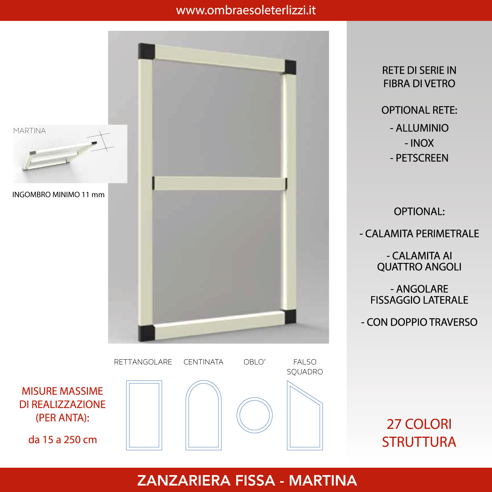 Zanzariera Martina Alluminio Porta Finestra Telaio Fisso Magnetica