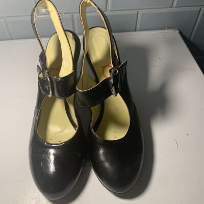 YOU BY CROCS SIZE 8M Black LEATHER MARY JANE ANKLE STRAP PUMPS HEELS SHOES 