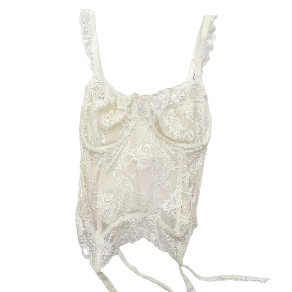 Sexy Corsé Lencería Moda Manuela Vintage Blanco Encaje Floral 36D Coqueta Foto 2 de 4