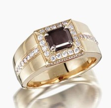 Natural Smoky Quartz  CZ Gemstone with 925 sterling Silver Gold Plated Ring 44