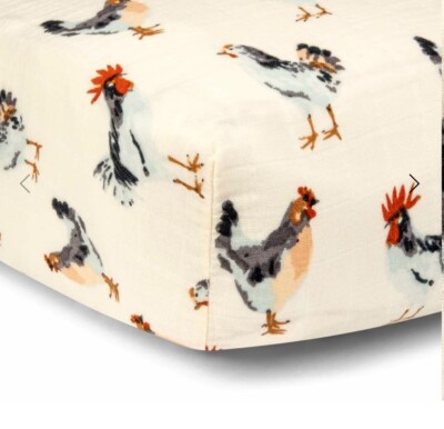 Milkbarn Fitted Crib Sheet, 100% Organic cotton NWT Rooster / farm theme