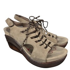Bionica Ghillie Sirus Women's 10 Stone Tan Lace Up Wedge Suede Leather Sandals