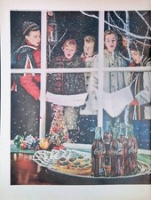 Print Ad 1950's Coca Cola Christmas Carolers Tree ornaments Gifts Candles Snow