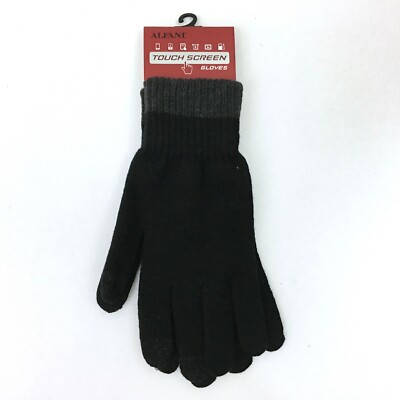 NEW Alfani Men's Black Knit Gloves Touchscreen Compatible Stretch One Size 
