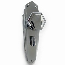 Pr of 1930`s Art Deco Repro Bathroom Thumb Turn Chrome Hexagonal Door Knobs PCPL