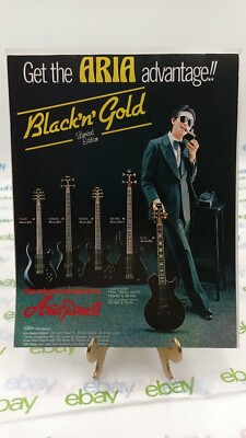 1981 Aria Pro II  GUITAR  AD PRINT.  8 X 11  BLACK AND GOLD EDITION PE80 h3