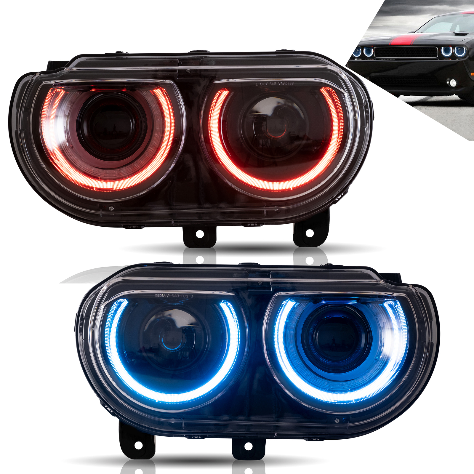 Phare VLAND LED RGB avec feux diurnes multicolores étanches pour coupé américain 2010