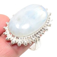 Natural Rainbow Moonstone Gemstone 925 Sterling Silver Jewelry Ring Sz 7.5 USA 
