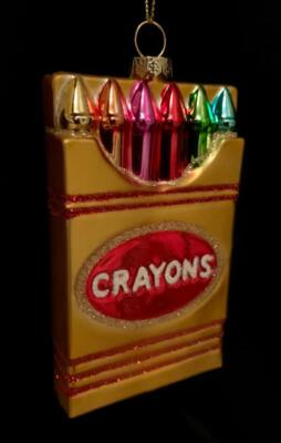 BLOWN GLASS BOX OF CRAYONS ORNAMENT~COLORS~COLORING~ART~SCHOOL~TEACHER~NWT