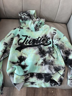 JUSTICE Girls L 12/14 Green Teal Black Tie Dye Fleece Hoodie
