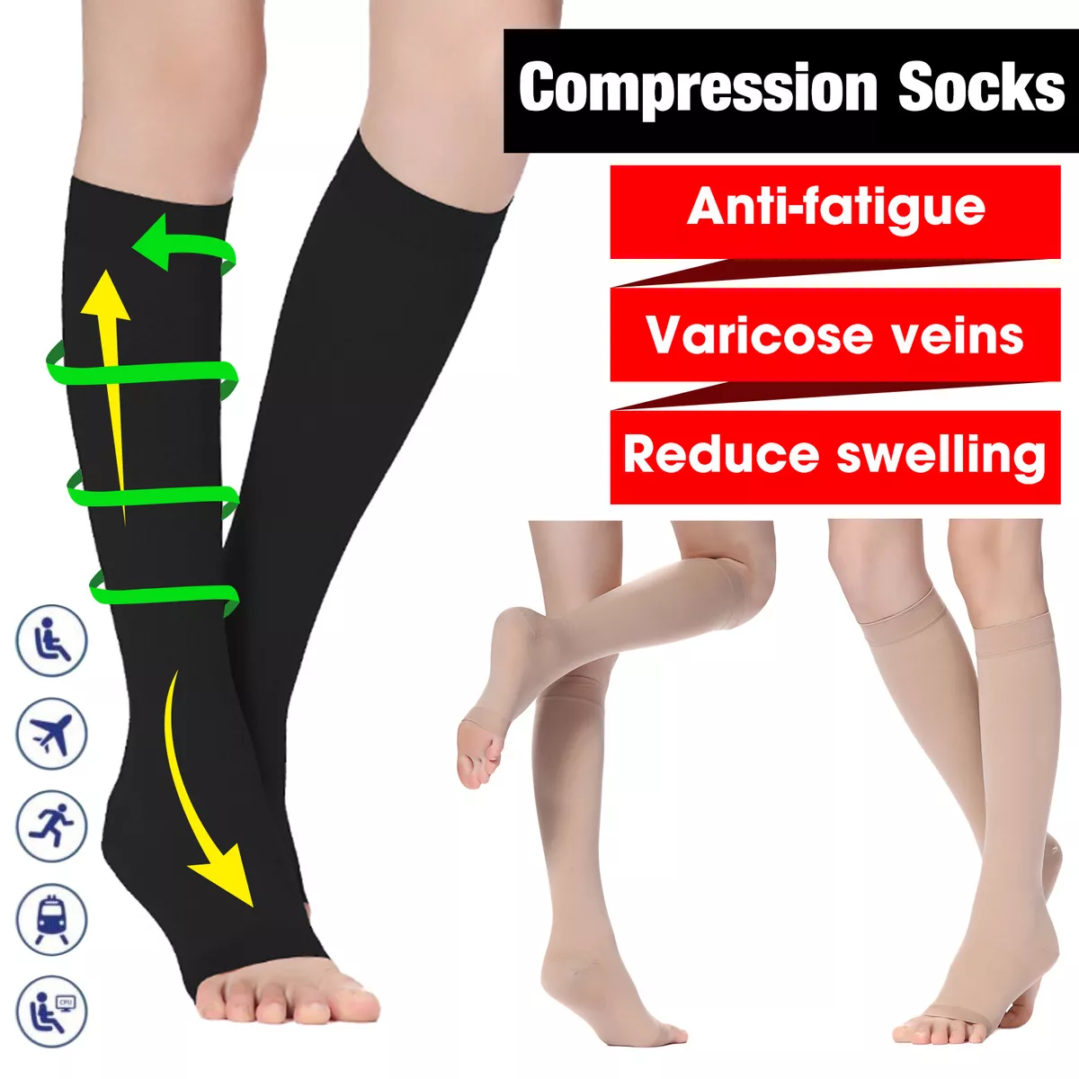 Compression Socks 23-32 mmHg Women Men Stockings Varicose Travel Nurses  Edema