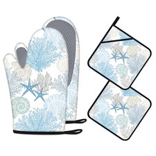 Coastal Oven Mitts and Pot Holders Sets of 4 Nautical Kitchen Decor Starfish ...