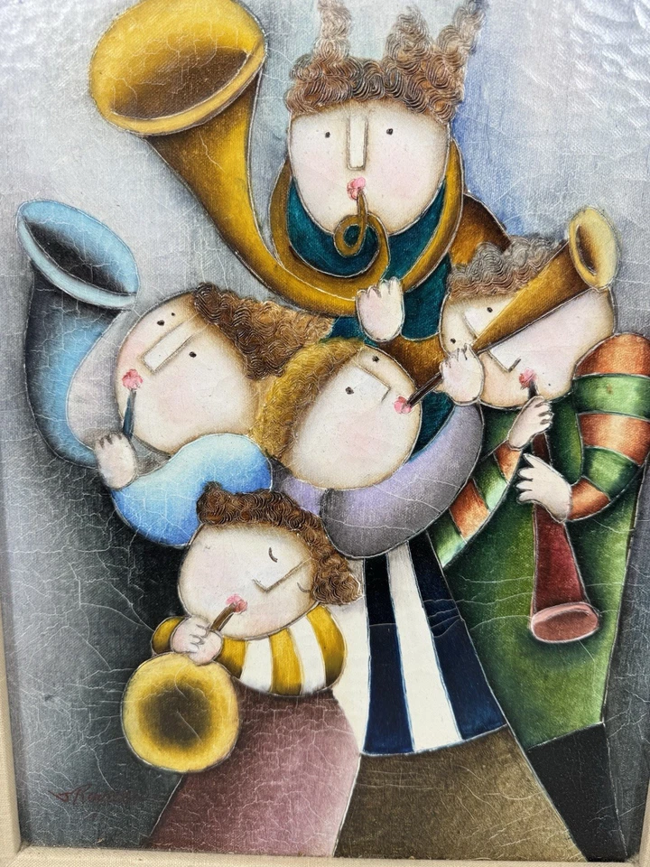 Pintura al óleo original firmada por Joyce Roybal - Músicos caprichosos - 24”x20” enmarcada Foto 2 de 4