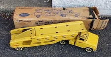 Vintage Tonka Car Carrier 840 Yellow Truck Pressed Steel Toy with Box