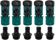 Plastic Garden Hose Quick Connect with Shutoff Valve Set Male and Female, 3/4” Q