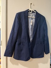 NWT Ann Taylor Weekend Navy Blue Blazer Jacket Women  s Size 10 Gold Buttons