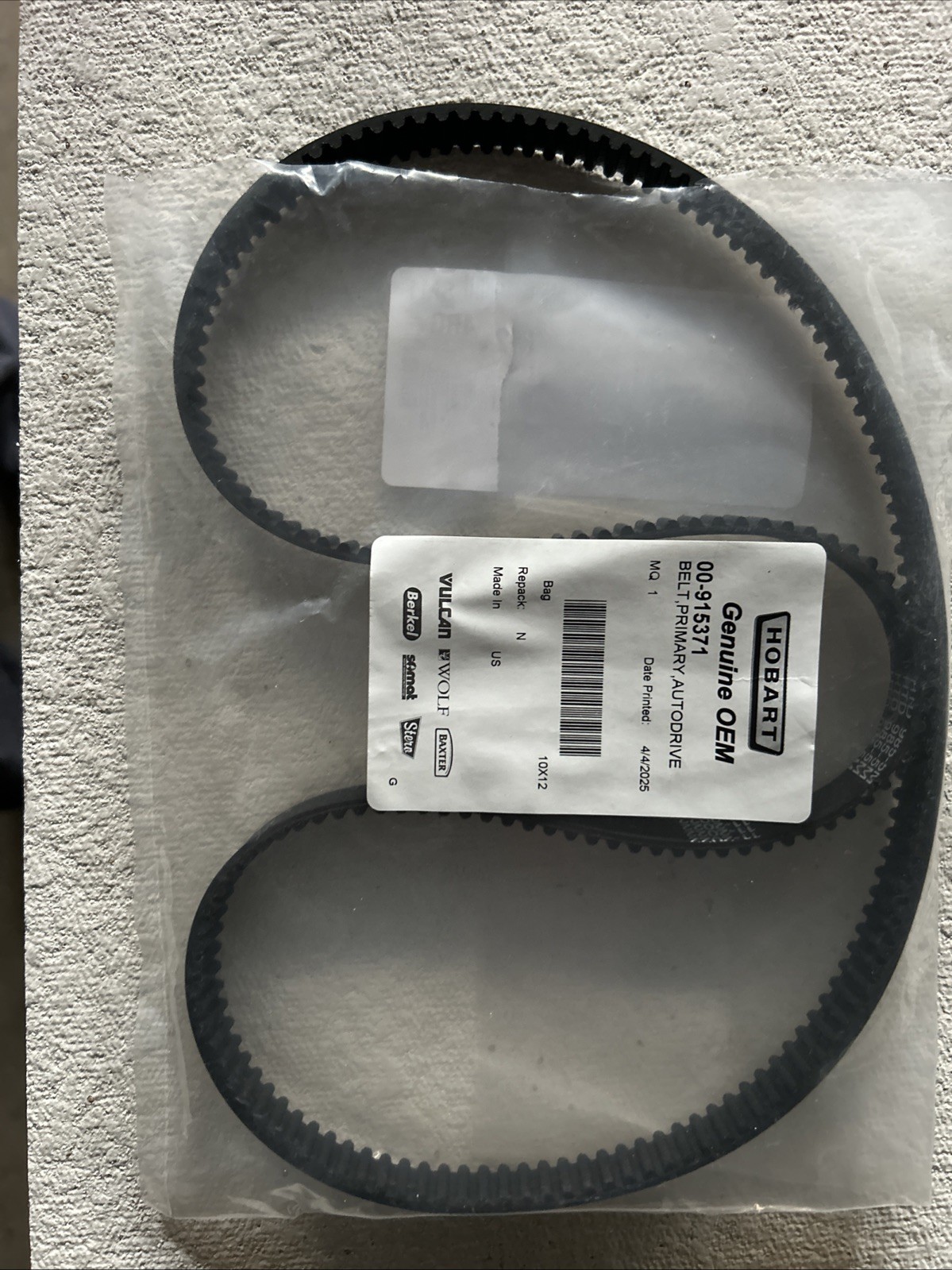 HOBART, GENUINE OEM, 00-915371, Belt, Primary, Autodrive - NEW IN ORIGINAL