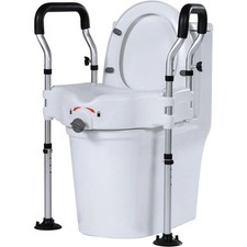 ELENKER Raised Toilet Seat W/ Widened Handles Adjustable Height, Model HFK-3378