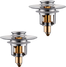 Universal Bathroom Sink Stopper - 2 Pack Brushed Nickel Pop up Drain Stopper for