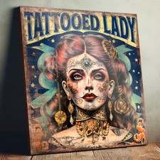 Tattooed Lady Sign Retro Style Circus Freakshow Woman Tattoo Parlour Wall Panel