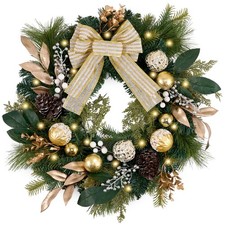 DecorbyHannah 20" Prelit Christmas Door Wreath with Light Gold 